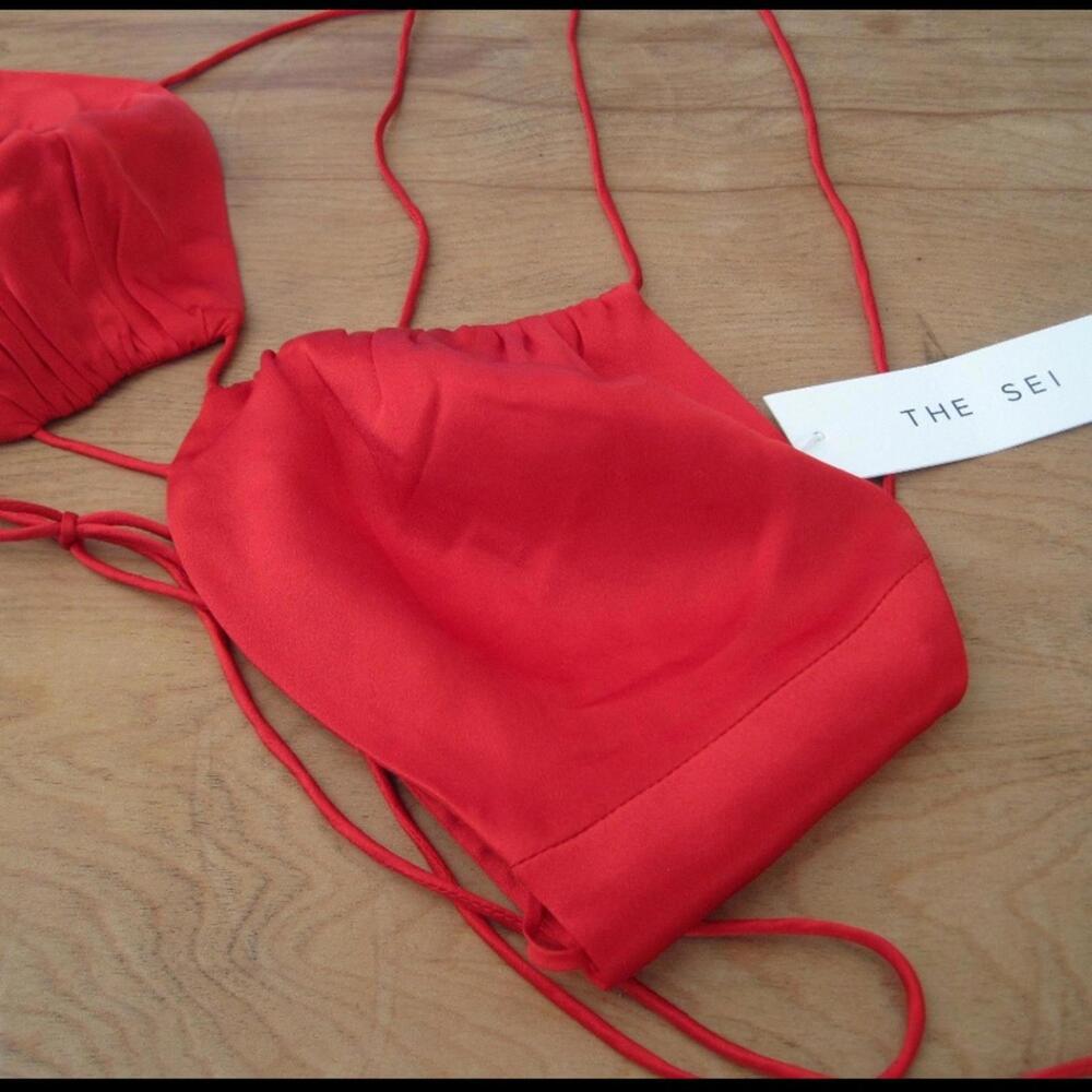 The Sei Red Satin Crop Top with Adjustable Straps, Size 6
